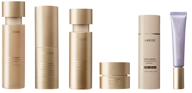 LANEIGE 3x skin refiner advanced,
3x signature serum advanced,
3x emulsion advanced,
3x cream advanced,
5d sun protector essence,
Youth Retinol