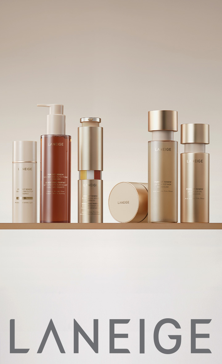LANEIGE 5D sun protector essence,
perfect renew 3x signature serum,
perfect renew nourishing oil to foam cleanser,
3x cream advanced,
3x skin refiner advanced,
3x emulsion advanced
